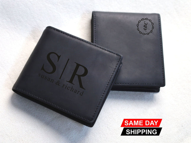 Custom Mens Leather Engraved Wallet, Personalised Name & Text Handwriting Wallet
