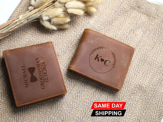 Custom Leather Wallet for Mens, Personalised Leather Engraved Monogram Wallet