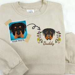 Custom Embroidered Dog Face Sweatshirt, Pet Portrait from Photo Jumper with Name, Personalised Pet Lover Sweatshirt, Memorial Christmas Gift