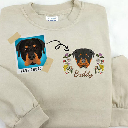 Custom Embroidered Dog Face Sweatshirt, Pet Portrait from Photo Jumper with Name, Personalised Pet Lover Sweatshirt, Memorial Christmas Gift