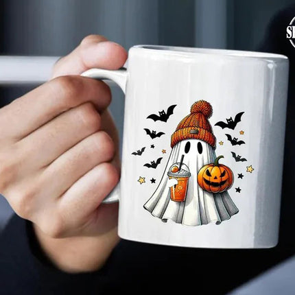 Cute Halloween Ghosts Printed Mug, Boo Ghosts Ice Coffee Mug, Vintage Fall Pumpkin Ceramic Mug, Halloween Fall Cup, Halloween Party Gifts