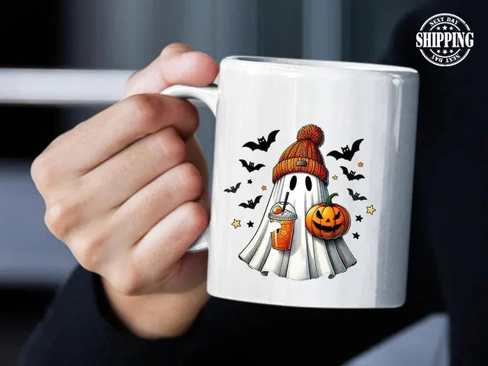 Cute Halloween Ghosts Printed Mug, Boo Ghosts Ice Coffee Mug, Vintage Fall Pumpkin Ceramic Mug, Halloween Fall Cup, Halloween Party Gifts