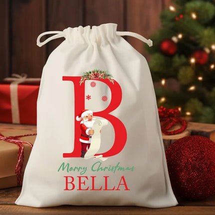 Personalised Santa Sack, Christmas Sack, Christmas Kids Toy Sack, Custom Name And Initial Printed Christmas Sacks Bags, Christmas Kids Gifts