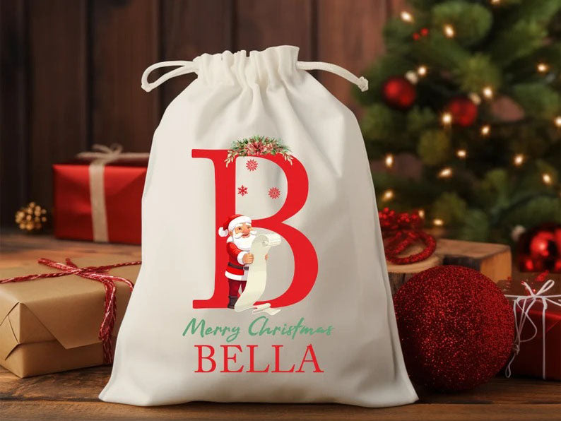 Personalised Santa Sack, Christmas Sack, Christmas Kids Toy Sack, Custom Name And Initial Printed Christmas Sacks Bags, Christmas Kids Gifts