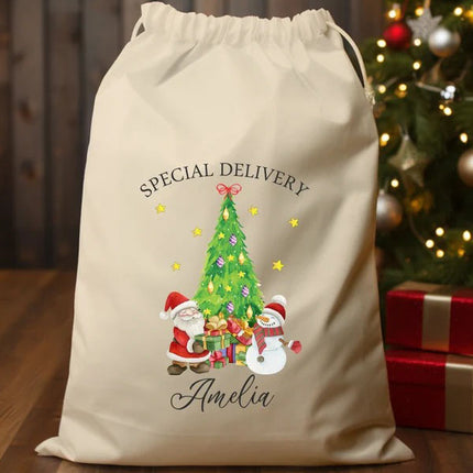 Personalised Christmas Toy Sacks, Custom Name Christmas Tree Printed Santa Sacks, Kids Xmas Toys Sack Bag, Christmas Gift Bag, Xmas Present