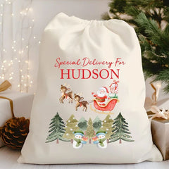 Christmas Toy Santa Sacks, Personalised Name Christmas Trees Printed Sacks, Baby's 1st Christmas Sack Bags, New Parents Christmas Gifts Bags