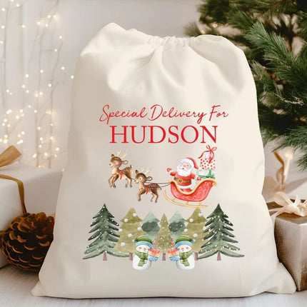 Christmas Toy Santa Sacks, Personalised Name Christmas Trees Printed Sacks, Baby's 1st Christmas Sack Bags, New Parents Christmas Gifts Bags