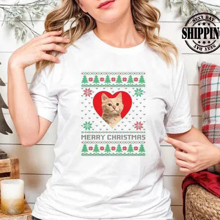 Custom Pet Photo Christmas Shirts, Personalised Christmas Dog Face T-Shirts, Xmas Holidays Ugly Printed Shirts, Christmas Pet Lovers Gifts