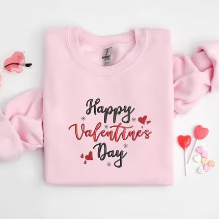 Embroidered Happy Valentines Day Sweatshirt, Love Day Valentine Sweater for Women, Valentines Day Crewneck Jumpers, Valentine Gifts for Her