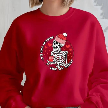 It's Cold Outside Like My Heart Sweatshirt, Funny Skeleton Valentines Day Sweater