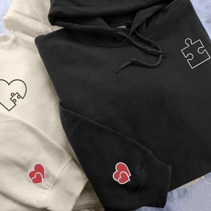 Valentine Matching Hoodies for Couples, Embroidered You Complete Me Heart Puzzle Hoodies, Valentine Jumpers for Him & Her, Valentine's Gifts