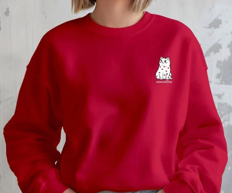 Cute Cat Valentine Sweatshirt, Cat Lover Meowentine Crewneck Sweater, Cat Valentine Monogrammed Printed Jumper, Valentine's Gifts for Her