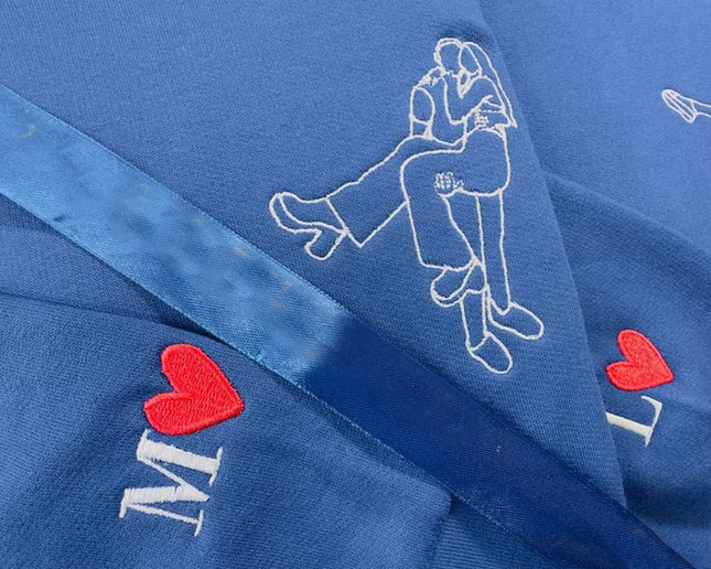 Photo Sweatshirt, Sketch from Photo Custom Embroidered Hoodie, Portrait Photo One Year Anniversary Special Date GF BF Couple Matching Hoodie