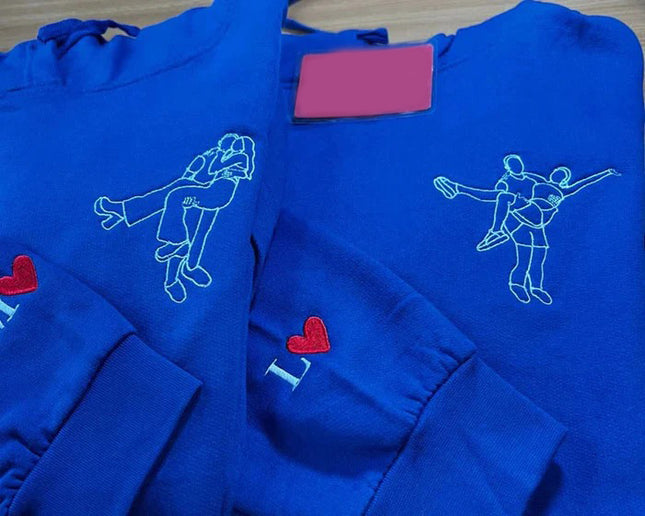 Photo Sweatshirt, Sketch from Photo Custom Embroidered Hoodie, Portrait Photo One Year Anniversary Special Date GF BF Couple Matching Hoodie