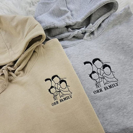 Custom Photo Embroidered Hoodie, Personalised Family Matching Sketch from Photo Unisex Jumper, 1st Anniversary Special Date Initial Outfits