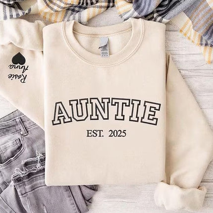 Custom Auntie Crewneck Sweatshirt, Embroidered Kids Name Sweater, Gift for New Aunt