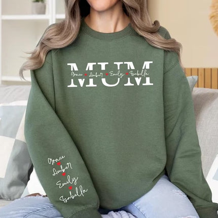 Personalized Kids Name Mama Sweatshirt, Custom Name on Sleeve and Chest Sweater