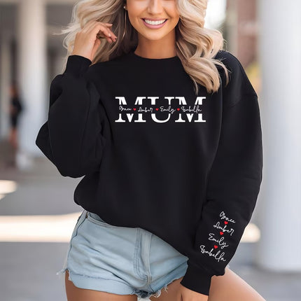 Personalized Kids Name Mama Sweatshirt, Custom Name on Sleeve and Chest Sweater