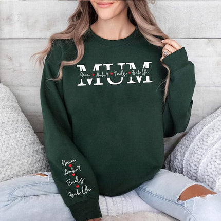 Personalized Kids Name Mama Sweatshirt, Custom Name on Sleeve and Chest Sweater