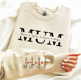 Personalized Kids Name Mama Sweatshirt, Custom Name on Sleeve and Chest Sweater, Mothers Day Jumper, Gift for New Mum, Birthday Gift for Her