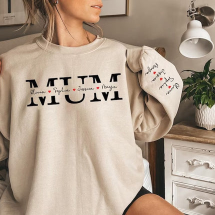 Personalized Kids Name Mama Sweatshirt, Custom Name on Sleeve and Chest Sweater