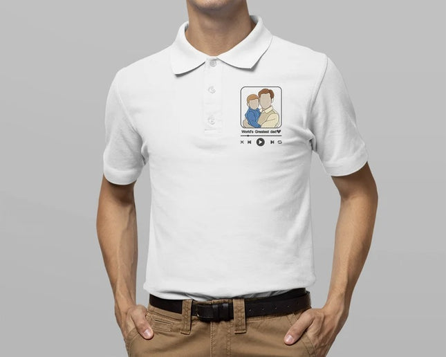 Personalized Portrait Photo Polo Shirt, Embroidered Family Sketch Shirt, Custom Song Name Album Monogrammed Polo, Memorial Anniversary Gift