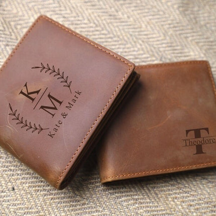 Personalized Leather Bifold Wallet, Custom Photo Engraved Men's Wallet, Premium Leather Wallet, Anniversary Gift for Him, Father's Day Gifts