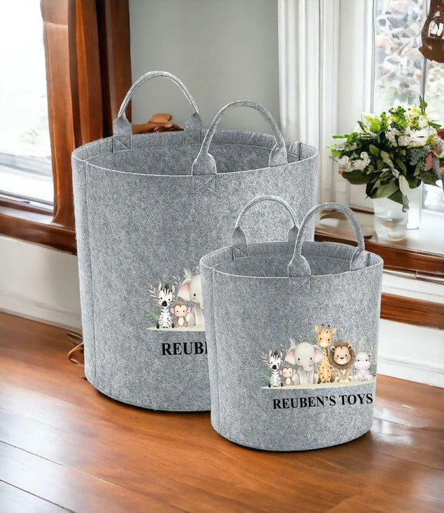 Personalized Safari Children's Storage Baskets, Custom Kids Name Room Pet Baskets