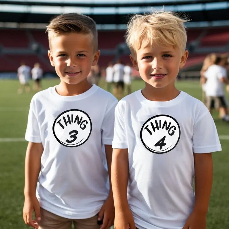 Custom Thing 1 Thing 2 Shirt, Personalised Boys and Girls T-Shirt, World Book Day Tops, Family Matching Youth Kids Tee, School Party Gifts