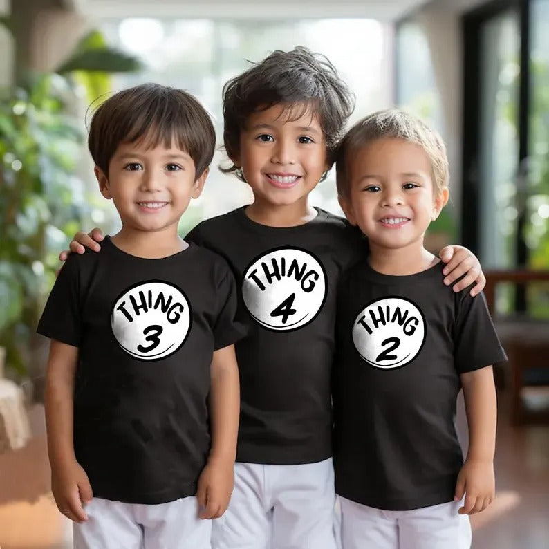 Custom Thing 1 Thing 2 Shirt, Personalised Boys and Girls T-Shirt, World Book Day Tops, Family Matching Youth Kids Tee, School Party Gifts