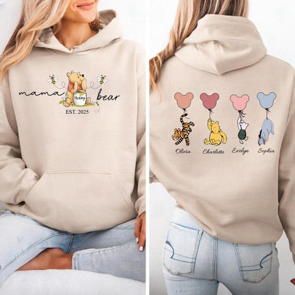Mama Bear Hoodies, Personalised Mom Hoodies with Kids Names on Back, Gift for Mom