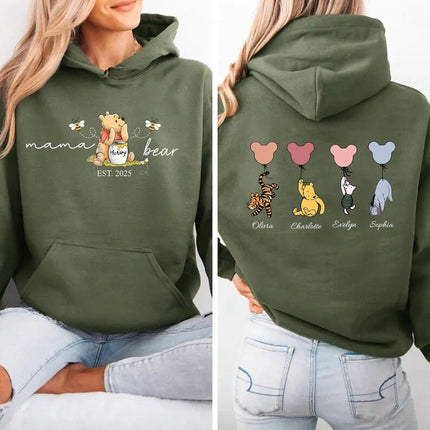 Mama Bear Hoodies, Personalised Mom Hoodies with Kids Names on Back, Gift for Mom