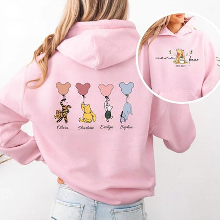 Mama Bear Hoodies, Personalised Mom Hoodies with Kids Names on Back, Gift for Mom