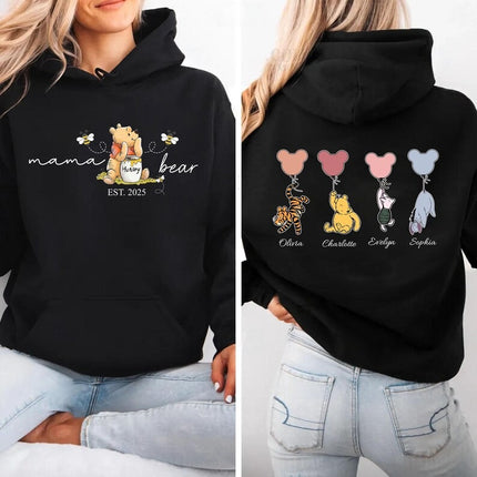 Mama Bear Hoodies, Personalised Mom Hoodies with Kids Names on Back, Gift for Mom