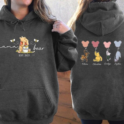 Mama Bear Hoodies, Personalised Mom Hoodies with Kids Names on Back, Gift for Mom