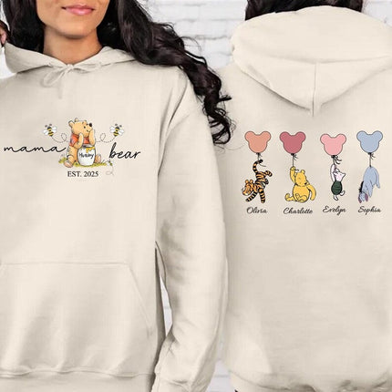 Mama Bear Hoodies, Personalised Mom Hoodies with Kids Names on Back, Gift for Mom
