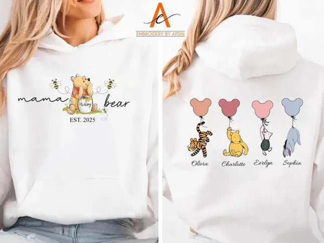 Mama Bear Hoodies, Personalised Mom Hoodies with Kids Names on Back, Gift for Mom