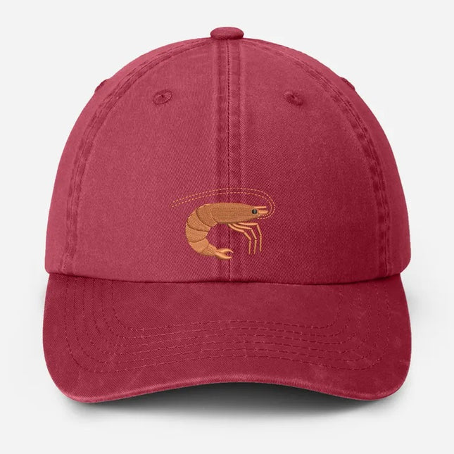 Shrimp Embroidered Baseball Hat, Vintage Style Dad Adjustable Strap Hat