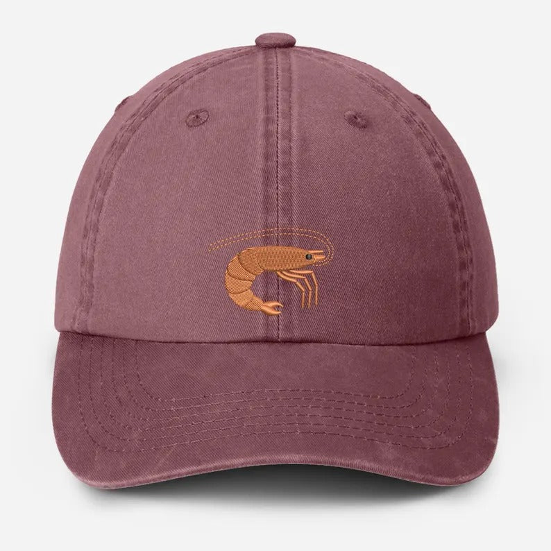 Shrimp Embroidered Baseball Hat, Vintage Style Dad Adjustable Strap Hat, Shrimp Prawn Fathers Day Hat, Seafood Lover Gifts, Fisherman Gifts