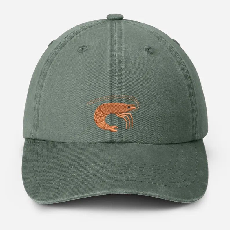 Shrimp Embroidered Baseball Hat, Vintage Style Dad Adjustable Strap Hat, Shrimp Prawn Fathers Day Hat, Seafood Lover Gifts, Fisherman Gifts