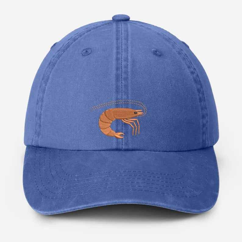 Shrimp Embroidered Baseball Hat, Vintage Style Dad Adjustable Strap Hat, Shrimp Prawn Fathers Day Hat, Seafood Lover Gifts, Fisherman Gifts