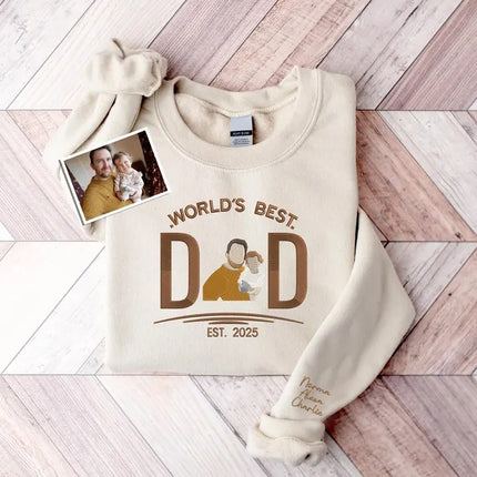 Embroidered Dad Photo Portrait Sweater, Personalised Sketch from Picture Father's Day Jumper, Kids Names on Sleeve Sweater, Fathers Day Gift
