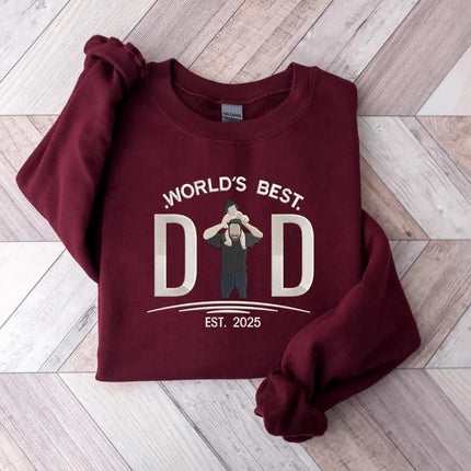 Embroidered Dad Photo Portrait Sweater, Personalised Sketch from Picture Father's Day Jumper, Kids Names on Sleeve Sweater, Fathers Day Gift
