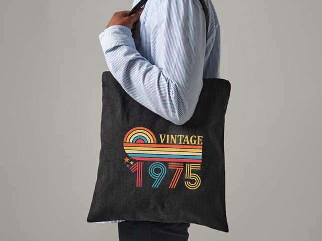 50th Birthday Tote Bag, Vintage 50th Birthday Shoppping Bag, 1975 Printed Tote Bag