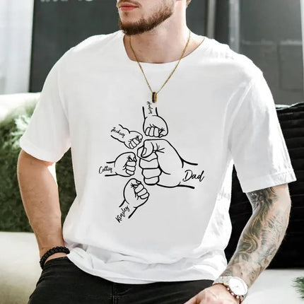 Custom Fist Bump Dad T-Shirt, Personalized Kids Names Printed Tee, Father's Day Gift