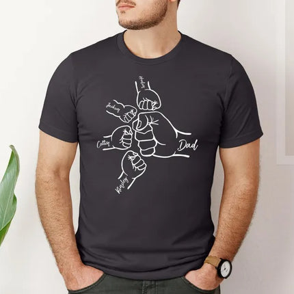 Custom Fist Bump Dad T-Shirt, Personalized Kids Names Printed Tee, Father's Day Gift