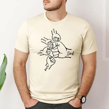 Custom Fist Bump Dad T-Shirt, Personalized Kids Names Printed Tee, Father's Day Gift