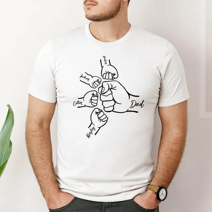 Custom Fist Bump Dad T-Shirt, Personalized Kids Names Printed Tee, Father's Day Gift