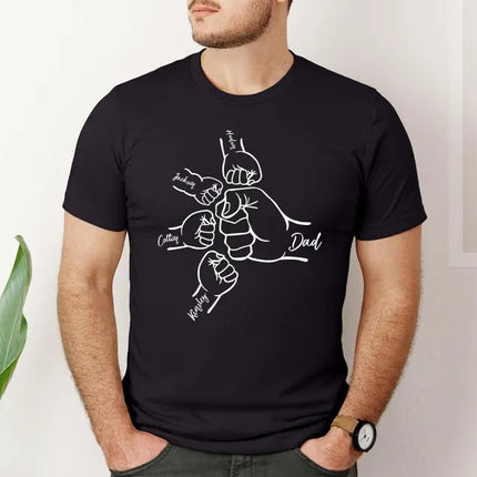 Custom Fist Bump Dad T-Shirt, Personalized Kids Names Printed Tee, Father's Day Gift