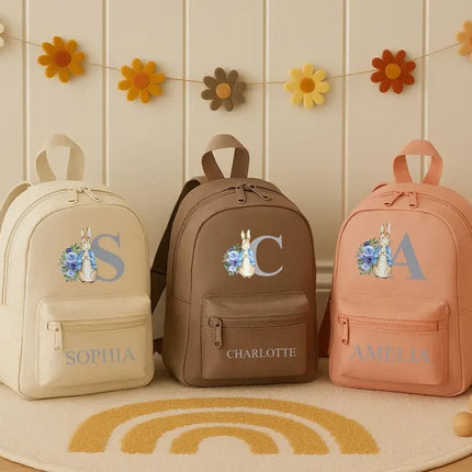 Personalised Kids Name Backpack – Custom Bunny Initial School Bag, Gift for Daughter